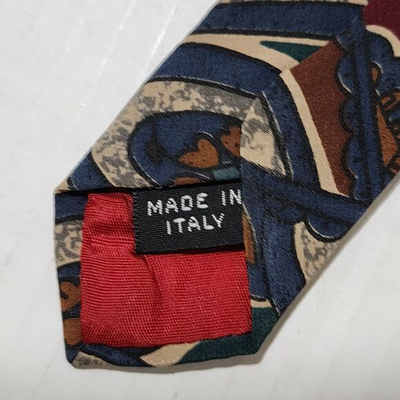 JSACO Mens Silk Neck Tie Teal Burgundy Red Beige Made in Italy 3.5" x 57.5" - Picture 4 of 4